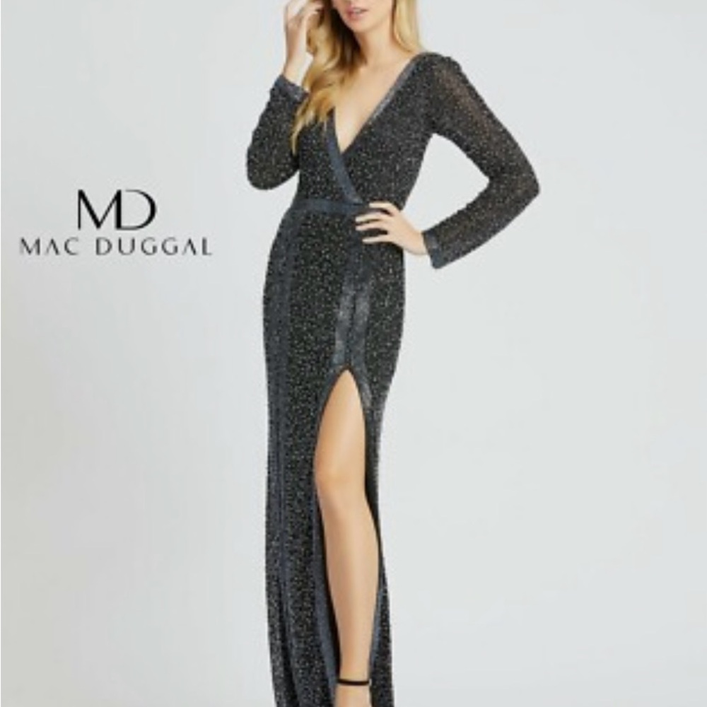 Mac Duggal Black Glitter Maxi Dress